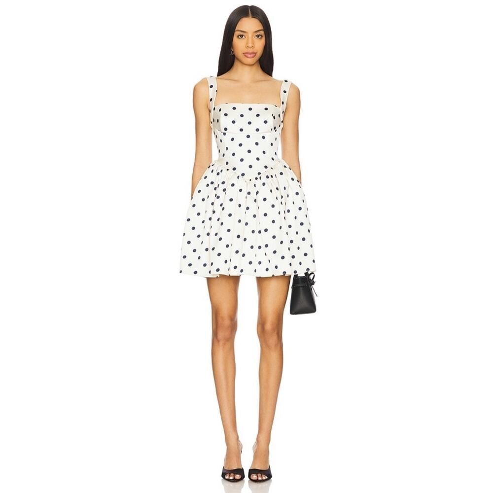 Self-Portrait Cream Polka Dot Satin Mini Dress Cream Uk 10/Us 6
